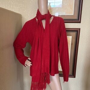 Coldwater Creek Red knit Sweater top with scarf sz L
